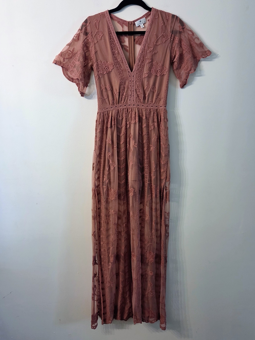 Socialite Dusty Rose Lace Panel Maxi Dress